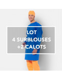 Lot de 4 Surblouses réutilisables + 2 Calots Offerts couleur bleu et orange