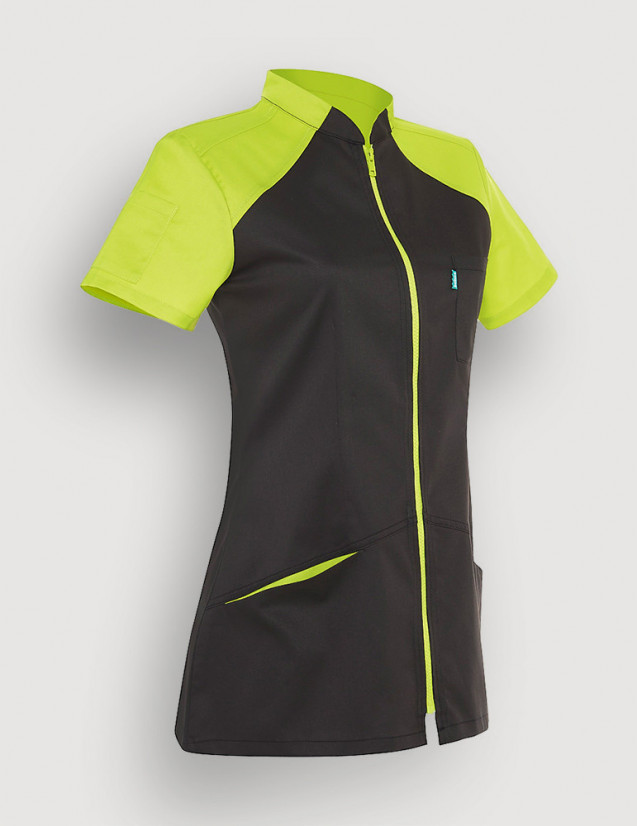 Blouse médicale femme Bonnie Ardoise et couleur vert anis - Made in France - Belissa Blouse médicale femme Bonnie Ardoise et couleur vert anis - Made in France - Belissa