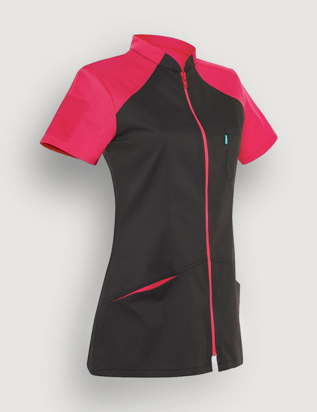 Blouse médicale femme Bonnie Ardoise et couleur rose framboise - Made in France - Belissa