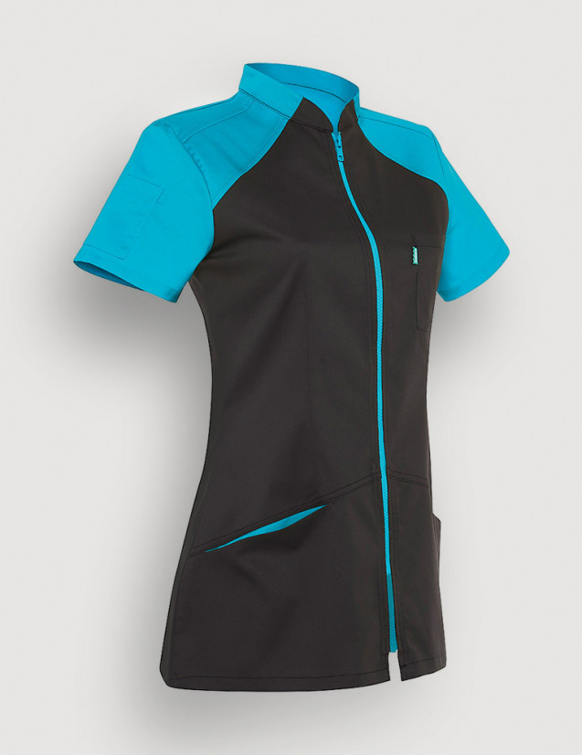 Blouse médicale femme Bonnie Ardoise et couleur bleu océan - Made in France - Belissa