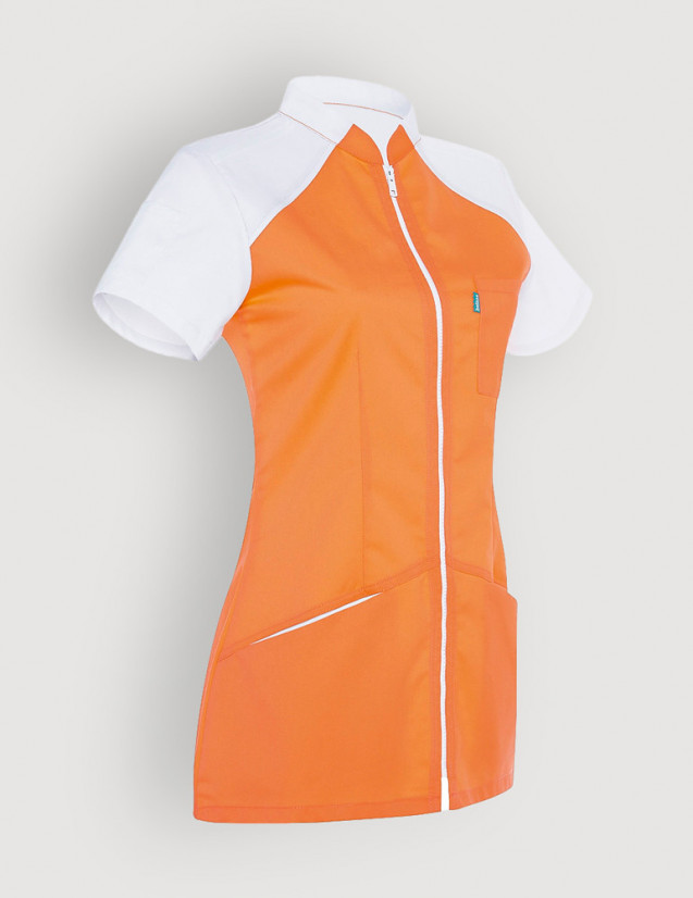 Blouse médicale femme Bonnie couleur orange abricot et blanc - Made in France - Marque Belissa - Vue ghost Blouse médicale femme Bonnie couleur orange abricot et blanc - Made in France - Marque Belissa - Vue ghost