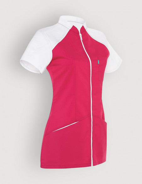 Blouse médicale femme Bonnie couleur rose framboise et blanc - Vue ghost - Marque Belissa