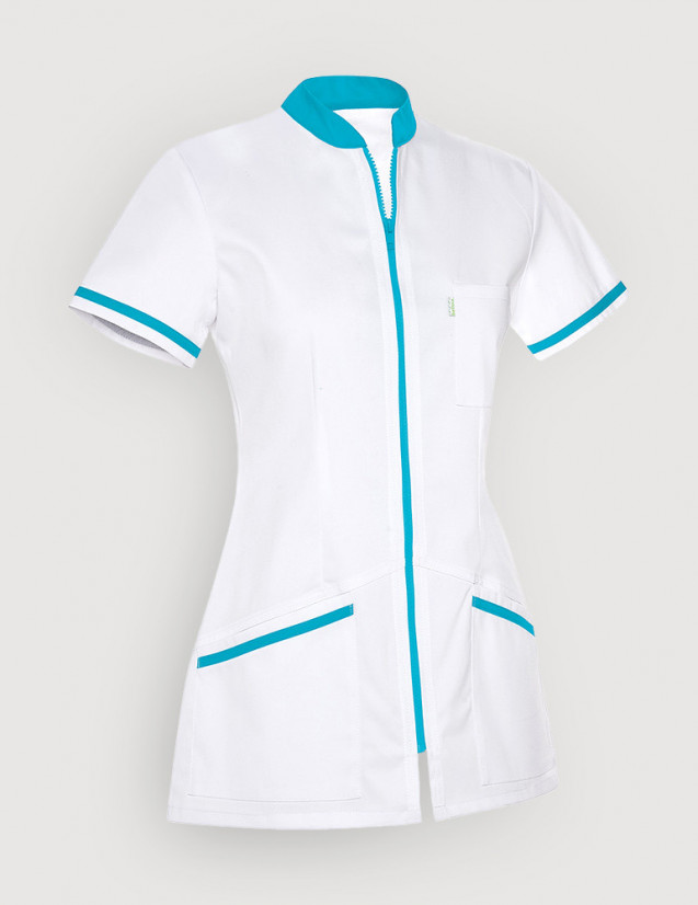 Blouse médicale femme Celia Blanc et Couleur bleu océan - Made in France by belissa