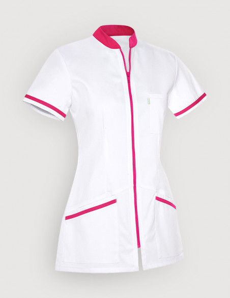 Blouse médicale femme Celia Blanc et Couleur rose framboise - Made in France by belissa