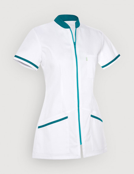 Blouse médicale femme Celia Blanc et Couleur bleu canard - Made in France by belissa