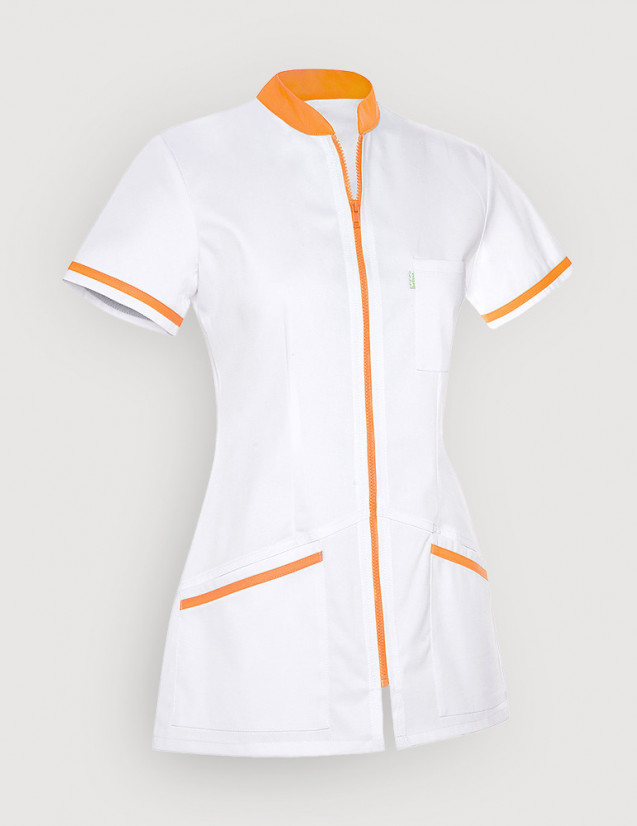 Blouse médicale femme Celia Blanc et Couleur abricot - Made in France by belissa