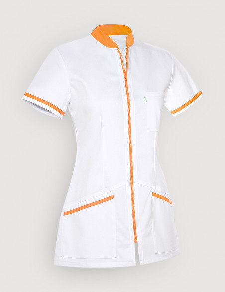 Blouse médicale femme Celia Blanc et Couleur abricot - Made in France by belissa