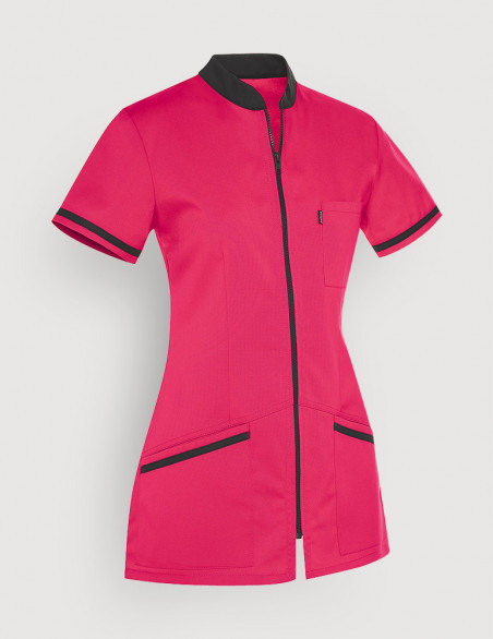 Blouse médicale femme Celia couleur rose framboise et ardoise - Made in France by Belissa