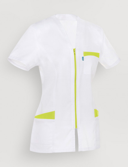 Blouse médicale femme Louise Blanc-vert Anis Made in France by Belissa