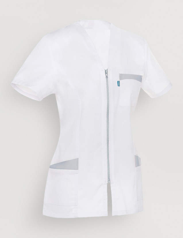 Blouse médicale femme Louise Blanc-Gris Made in France by Belissa Blouse médicale femme Louise Blanc-Gris Made in France by Belissa