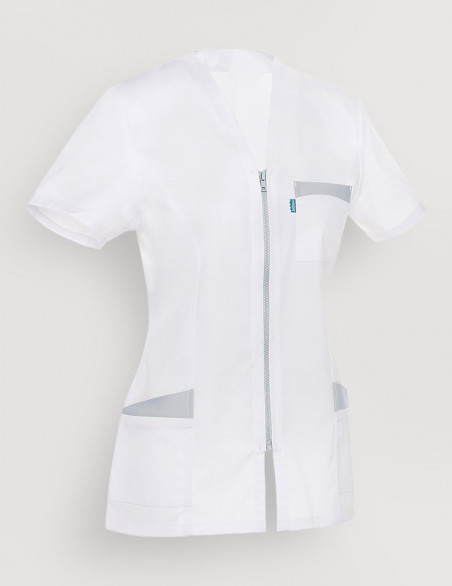 Blouse médicale femme Louise Blanc-Gris Made in France by Belissa