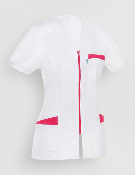 Blouse médicale femme Louise Blanc-Framboise Made in France by Belissa