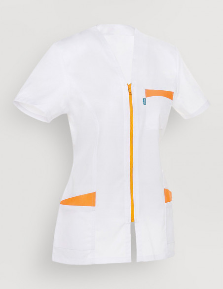 Blouse médicale femme Louise Blanc-Abricot Made in France by Belissa