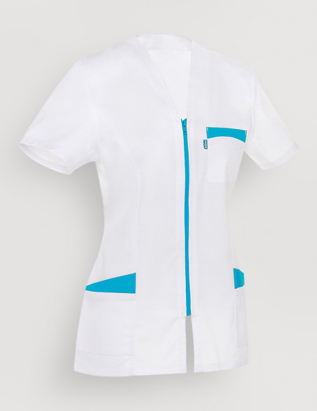 Blouse médicale femme Louise Blanc-bleu océan Made in France by Belissa