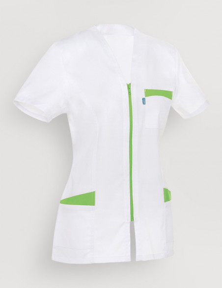 Blouse médicale femme Louise Blanc-Vert pomme Made in France by Belissa