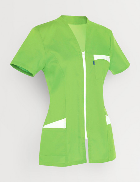 Blouse médicale femme Louise vert pomme-blanc