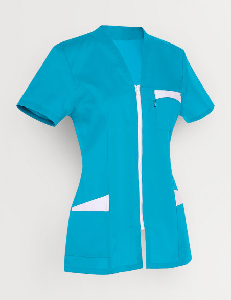Blouse médicale femme Louise bleu océan-blanc