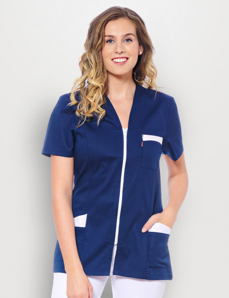 Blouse médicale femme Louise Bleu Marine-blanc