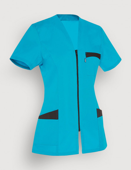 Blouse médicale femme Louise Bleu Océan-Ardoise Made in France by Belissa