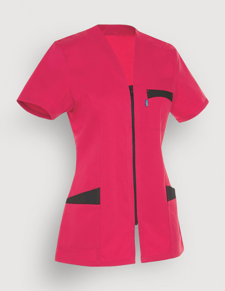 Blouse médicale femme Louise Rose Framboise-Ardoise Made in France by Belissa - Vue Ghost