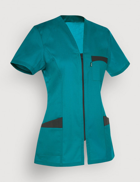 Blouse médicale femme Louise Bleu Canard-Ardoise Made in France by Belissa