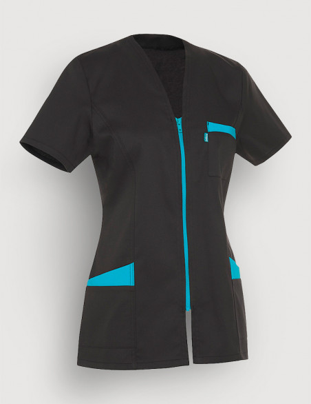 Blouse médicale femme Louise Ardoise-Bleu Océan Made in France by Belissa