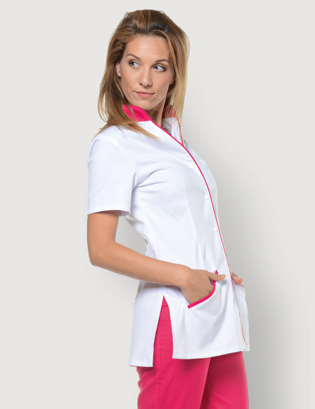 Blouse médicale femme Matilda blanc-Framboise by Belissa