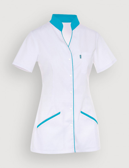 Blouse médicale femme Matilda blanc-Bleu Océan by Belissa