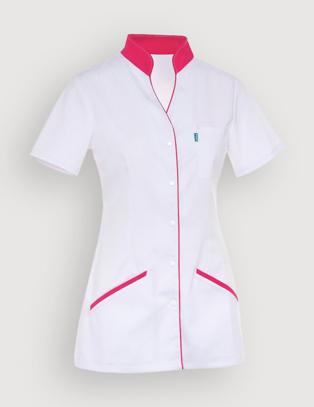 Blouse médicale femme Matilda blanc-Framboise by Belissa