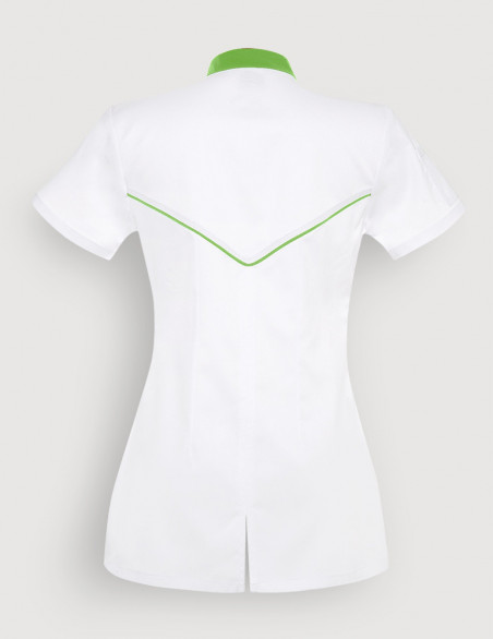 Blouse blanche femme, Mona, avec parements vert pomme. Marque Belissa. Vue ghost de dos