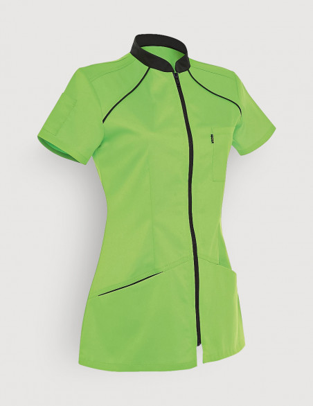Blouse médicale femme Mona Vert Pomme avec parements Ardoise. Marque Belissa. Vue ghost de dos
