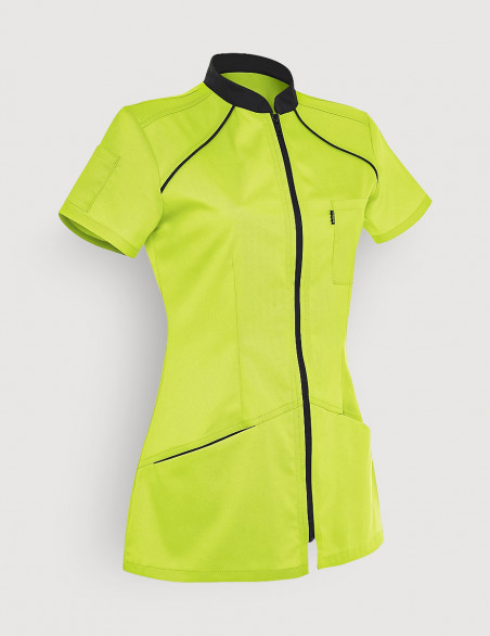 Blouse médicale femme Mona vert anis avec parements Ardoise. Marque Belissa. Vue ghost de dos