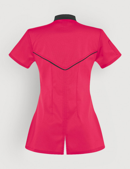 Blouse médicale femme Mona Rose Framboise avec parements Ardoise. Marque Belissa. Vue ghost de dos