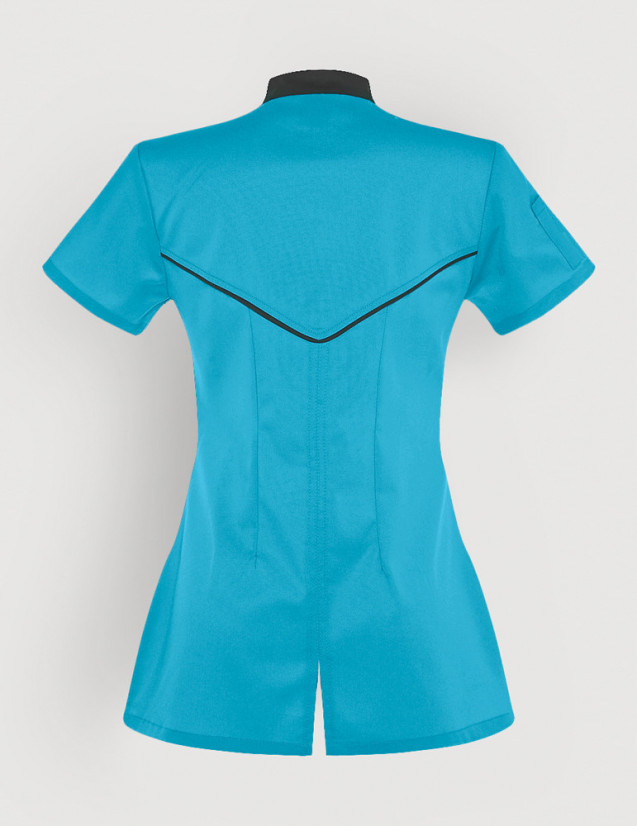 Blouse médicale femme Mona Bleu Océan avec parements Ardoise. Marque Belissa. Vue ghost de dos