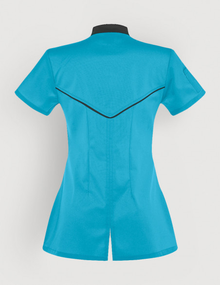 Blouse médicale femme Mona Bleu Océan avec parements Ardoise. Marque Belissa. Vue ghost de dos