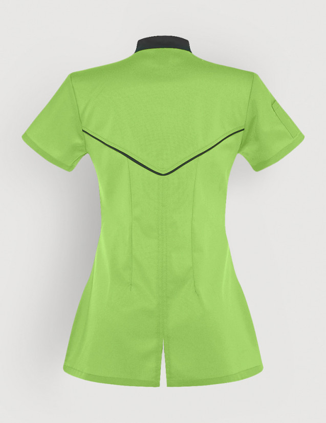 Blouse médicale femme Mona Vert pomme avec parements Ardoise. Marque Belissa. Vue ghost de dos Blouse médicale femme Mona Vert pomme avec parements Ardoise. Marque Belissa. Vue ghost de dos