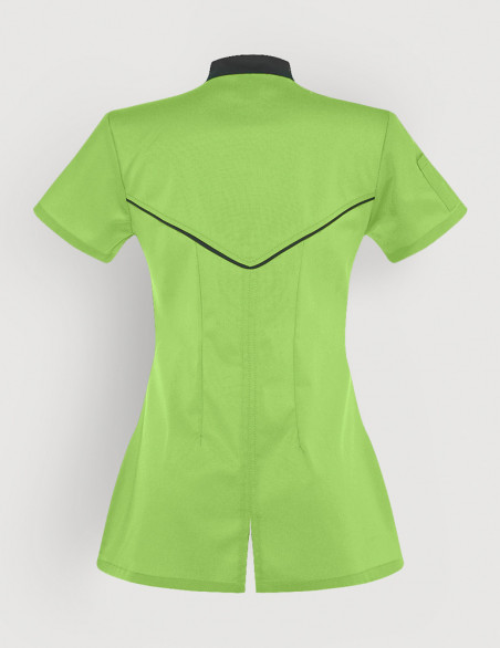 Blouse médicale femme Mona Vert pomme avec parements Ardoise. Marque Belissa. Vue ghost de dos