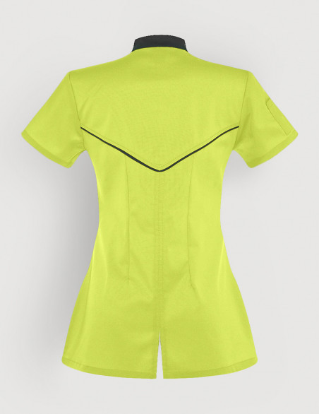 Blouse médicale femme Mona vert anis avec parements Ardoise. Marque Belissa. Vue ghost de dos