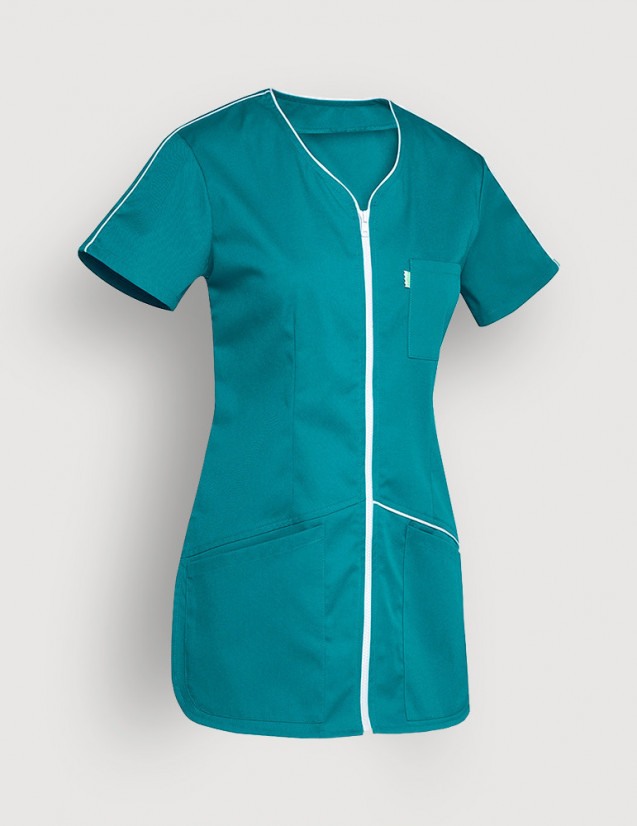 Blouse medicale femme Vic Bleu Canard-Blanc by Belissa - Vue ghost Blouse medicale femme Vic Bleu Canard-Blanc by Belissa - Vue ghost