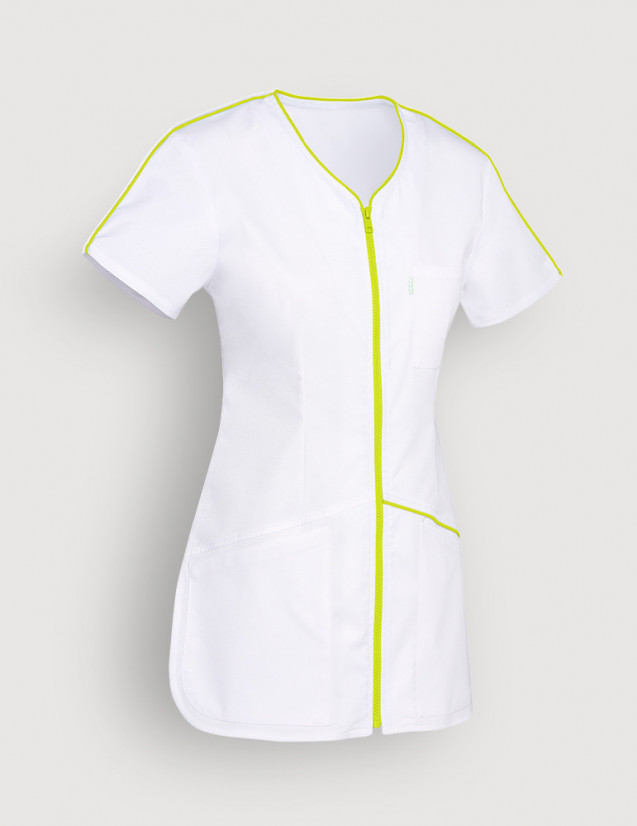 Blouse médicale femme Vic Blanc-Vert Anis by Belissa. Vue Ghost sans mannequin Blouse médicale femme Vic Blanc-Vert Anis by Belissa. Vue Ghost sans mannequin