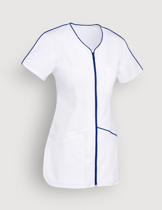 Blouse médicale femme Vic Blanc-Bleu Marine. Marque Belissa. Vue ghost Blouse médicale femme Vic Blanc-Bleu Marine. Marque Belissa. Vue ghost