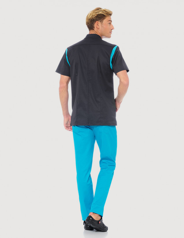 Blouse médicale homme Charly Ardoise-Bleu Océan  Made in France by Belissa - vue de dos