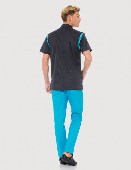 Blouse médicale homme Charly Ardoise-Bleu Océan  Made in France by Belissa - vue de dos