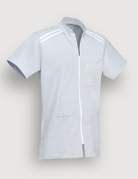 Blouse médicale pour homme couleur gris Loris avec parements Blanc. Vue de ghost sans personnage. Marque Belissa