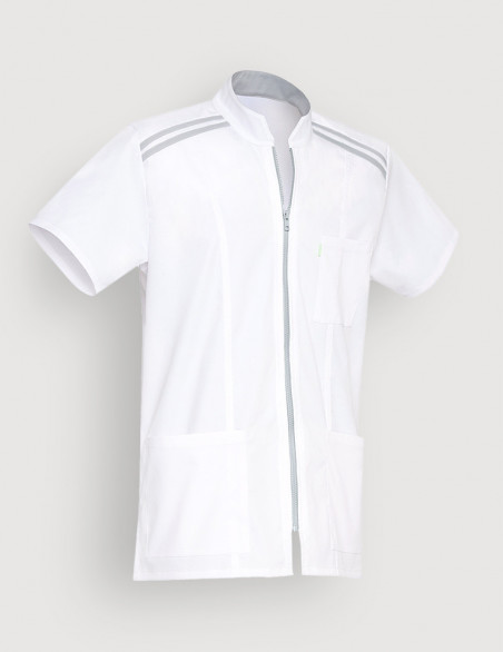 Blouse blanche homme Loris avec parements Gris. Vue de ghost sans personnage. Marque Belissa