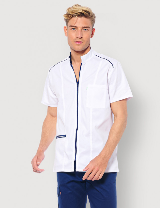 Blouse médicale homme Lucas blanc-bleu marine made in France by Belissa