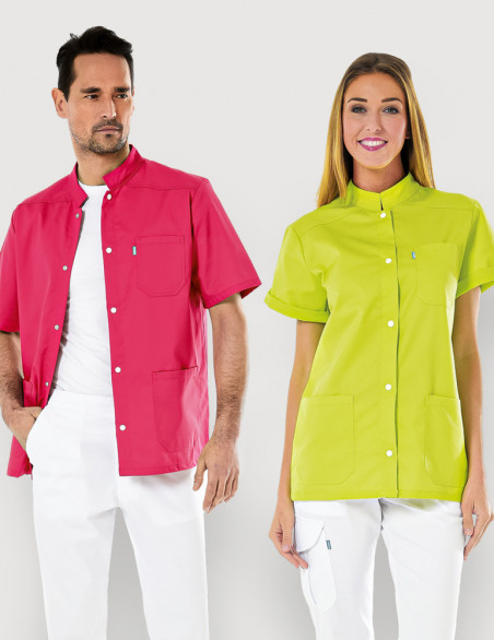 Blouse médicale mixte Claude couleur Framboise et vert anis Made in France by Belissa