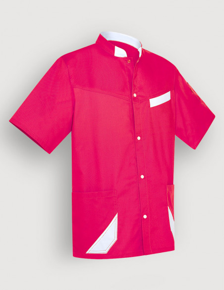 Blouse médicale unisexe Framboise-blanc  Made in France by Belissa