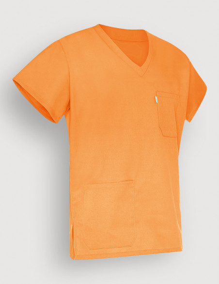 Blouse médicale unisexe Rose framboise Made in France by Belissa - Col en V - Vue ghost