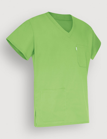 Blouse médicale unisexe Jules Vert Pomme Made in France by Belissa - Col en V - Vue ghost